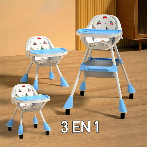 Ajustable Silla Alta Periquera Para Bebé Con Bandeja Silla Para Bebe 3 En 1 Azul