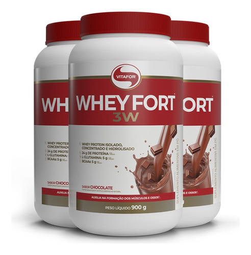 Kit 3 Whey Fort Vitafor Chocolate 900g