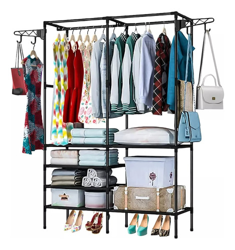 Rack Perchero Piso Closet Armable Organizador Ropa Colgador Color Negro