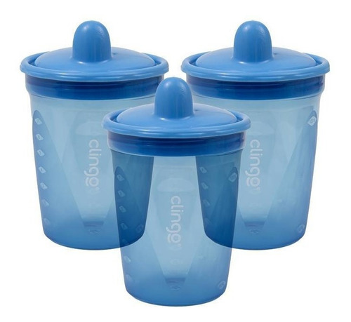 Kit Com 3 Copos De Transição 250ml Livre De Bpa Azul Clingo