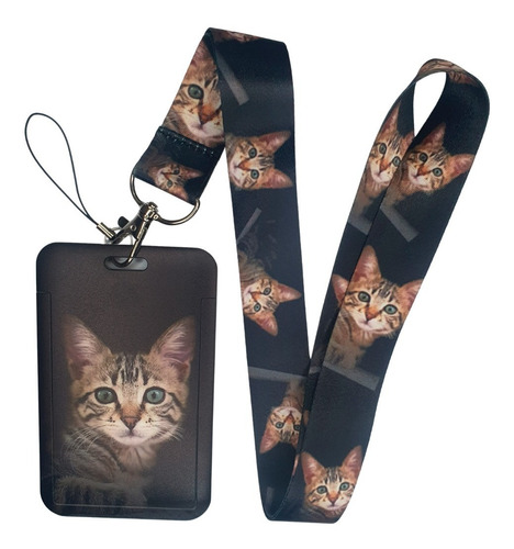 Portacredencial + Lanyard Gato Ojos Verdes