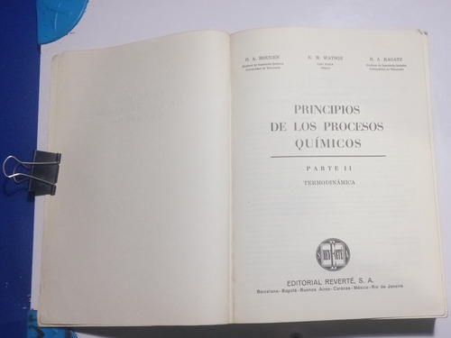 Principios De Los Procesos Químicos Volumen 1 Hougen (Usado)