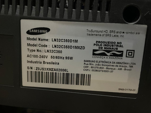 Gabinete Tv Samsung Ln32c350 Frente, Traseira, Acrílico E Pé (Usado)