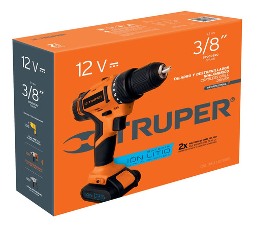 Taladro Inalámbrico Batería Ión Litio 12 V 3/8' Truper 18153