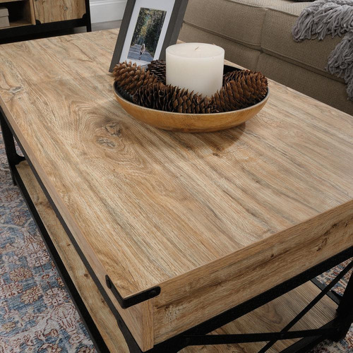Mesa De Centro Con Tapa Elevable De Roble Al Carbono Color Café claro