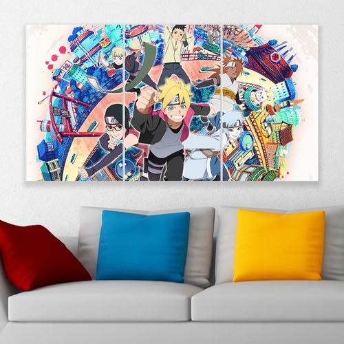 Cuadro Triptico Boruto Cast 72cm X 40cm Personalizado