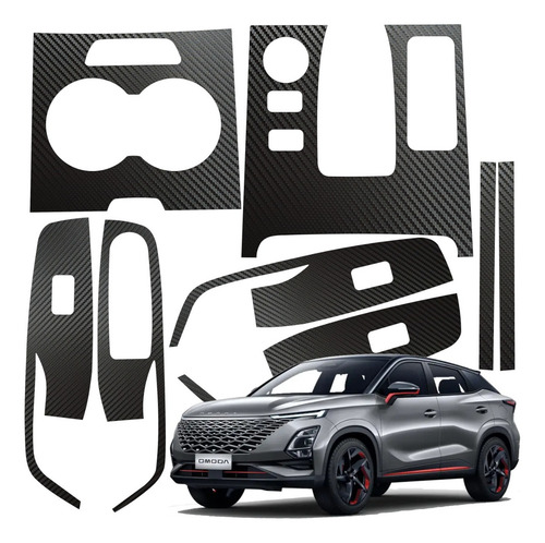 Kit Completo Sticker Puertas Panel Central Para Omoda 5 2023 Color Fibra De Carbono