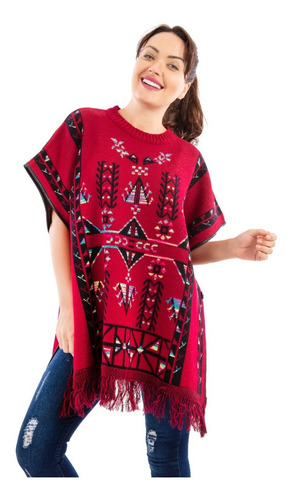 Imagen 2 de 4 de Poncho Loana Estilo Étnico Cuello Redondo Manga Corta