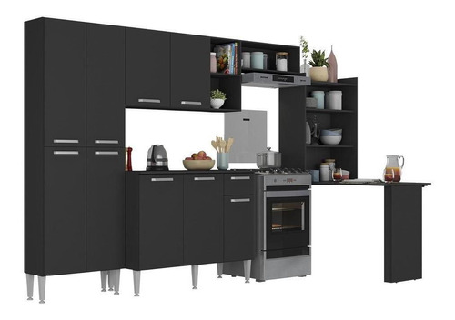 Cozinha C/ Mesa Dobrável Paris Multimóveis Mp2042 Preta Cor Preto