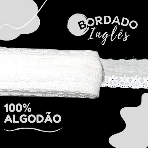 Bordado inglés 100% algodón blanco de 3,5 cm de ancho x 13,70 m