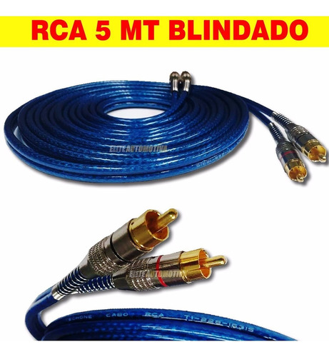 Kit 1 Cabo Rca 5mt + 4 Y + 2 1mt Blindado Profissional Azul