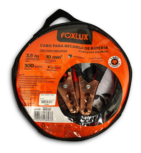 Cabo Para Recarga De Bateria Foxlux 3,5m Fio 10mm