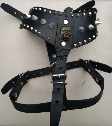 Pechera Piel Con Picos Pitbull Negra Extra Grande Silverado