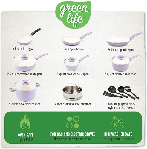 16 Piezas Soft Grip Batería de Cocina de Cerámica Antiadherente Turquesa GreenLife 