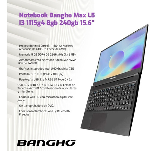 Imagen 5 de 10 de Notebook Bangho Max L5 Corel I3 Ram 8gb Ssd 240gb 15.6