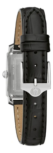 Reloj Bulova Mujer 96l330 Time Square Correa Negro Bisel Plateado Fondo Madreperla Blanca