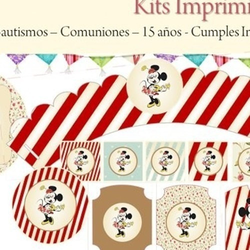 Kit Imprimible Minnie Vintage Cumple Bautismo Candy Bar Deco