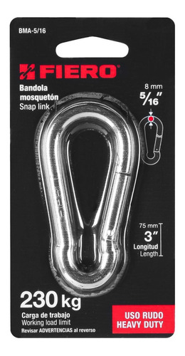 Mosquetón Acero Carga 230 Kg Fiero Bma-5/16