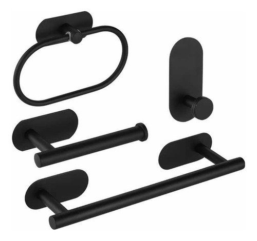 Set  Accesorios Juego Baño Autoadhesivo Metal 4 Pcs Negro