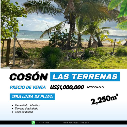Solar En 1ra Línea De Playa En Coson - Las Terrenas 