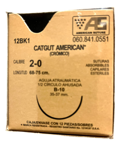 Sutura Catgut Cromico 2-0  1/2 Circulo 35-37mm American