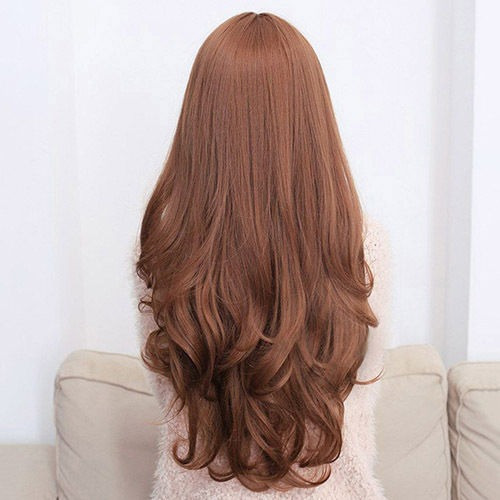 Peluca Aspecto Natural Marron 65 Cm Semi Ondulada Castaño