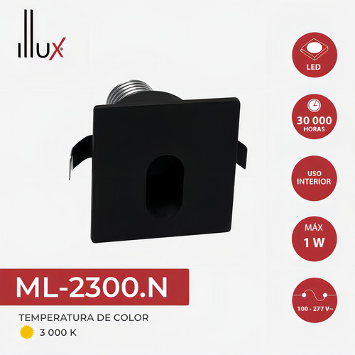Escada rolante de lâmpada LED de cortesia embutida na parede 1w Ml2300 cor preta