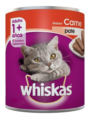 Alimento Whiskas 1+ Whiskas Gatos s para gato adulto todos los tamaños sabor paté de carne molida de res en lata de 350g