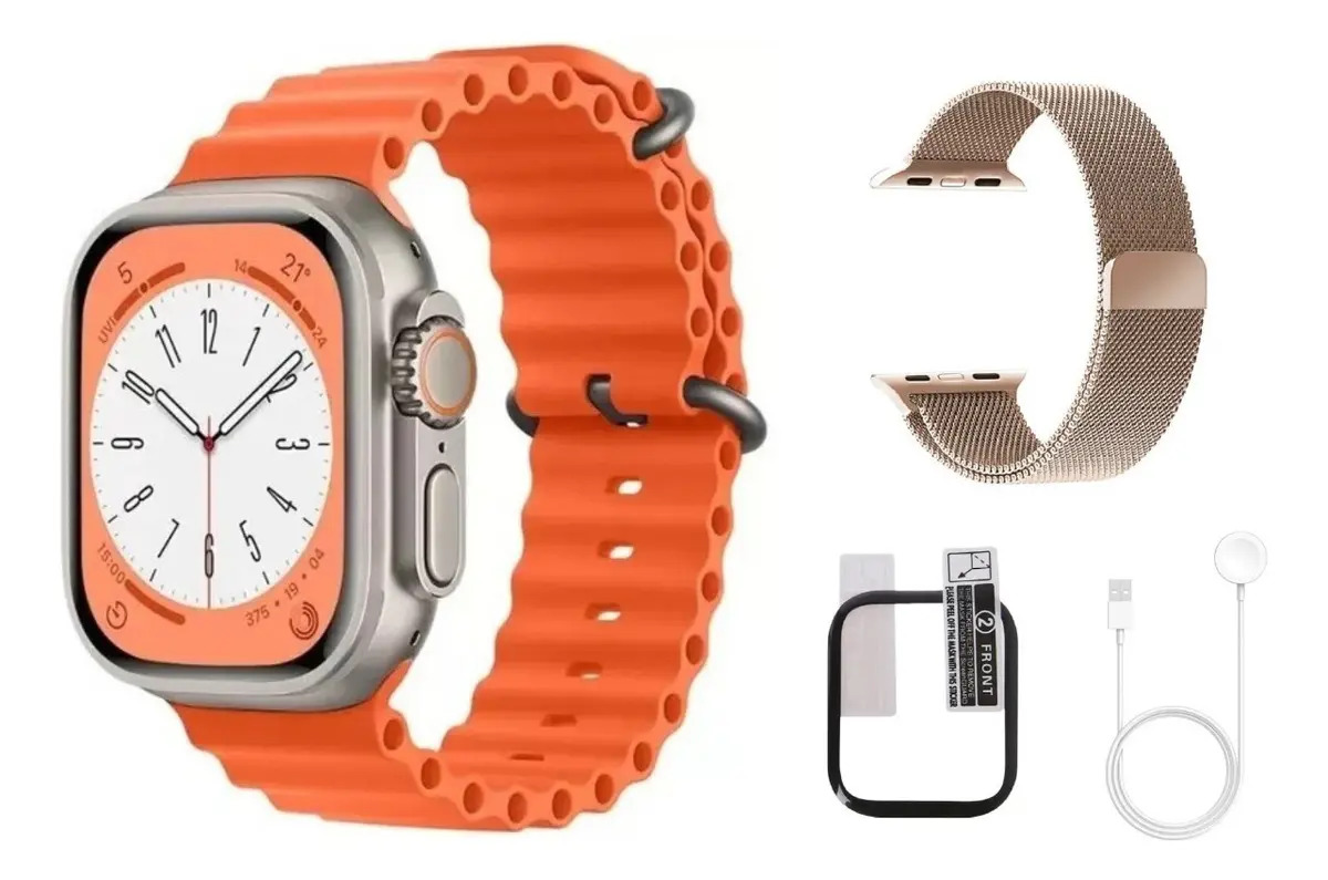 Relógio Smartwatch W68 Ultra Mini 41mm Series 8 Nfc Gps Caixa Prata.titanium