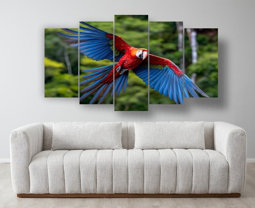 Set De 5 Cuadros Decorativo Canvas  Guacamaya, Loro Aves 3