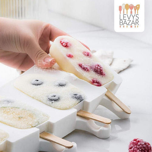 Imagen 6 de 10 de Pack Molde Silicona Para Helado + 50 Palitos Grande Freezer
