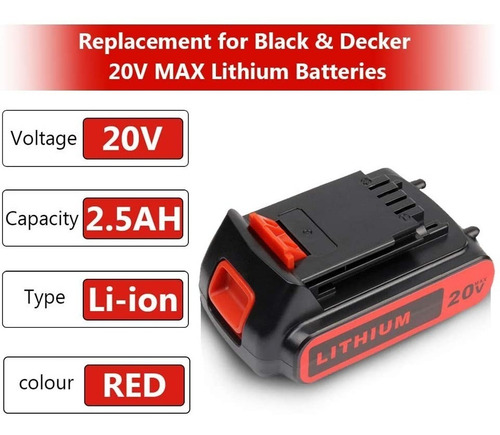 Batería Lbxr20 Para Black & Decker 1 Unid. De 20 V 2.5 A