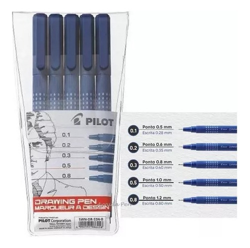 Kit Caneta Nanquim Drawing Pen Fine Line Pilot 5 Pontas