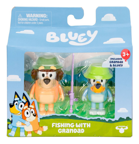 Bluey Pack 2 Figuras Personajes - Pescando Con El Abuelo