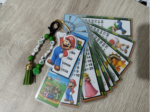 Llavero De Tablas De Multiplicar De Mario Bross Diseño Verde