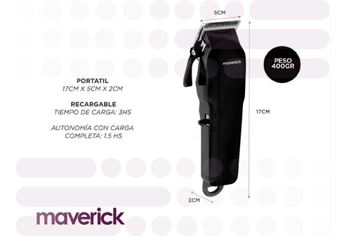 Imagen 6 de 10 de Maquina Cortar Pelo Profesional Peluqueria Maverick + Kit