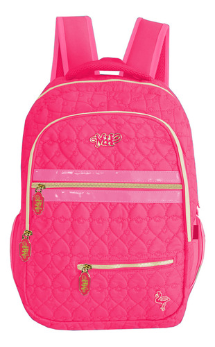 Mochila Juvenil Notebook De Alças Love Flamingo Matelassê Cor Rosa-chiclete