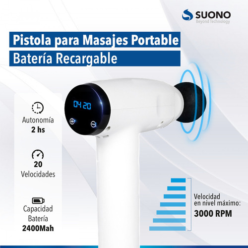 Pistola Para Masajes Portable Bateria Pro Electro Recargable Color Blanco