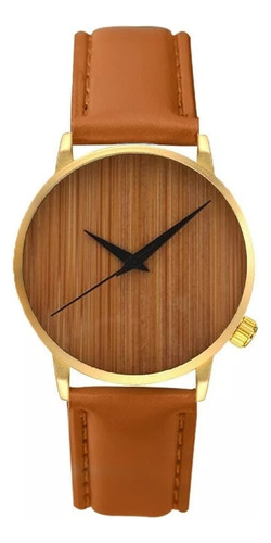 Reloj De Pulsera Analogico Bambu Correa Cuero Hombre