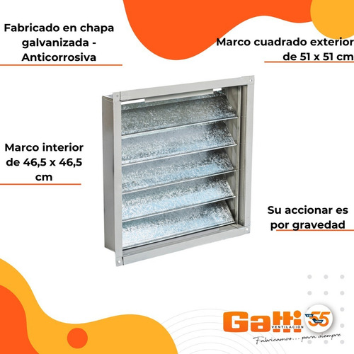 Persiana Metálica Móvil Extractor De Aire 45 Cm Baño/cocina Gatti Ventilación
