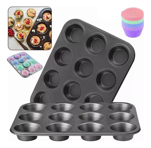 Molde Antiadherente Para Cupcake + 12 Capacillos De Silicona
