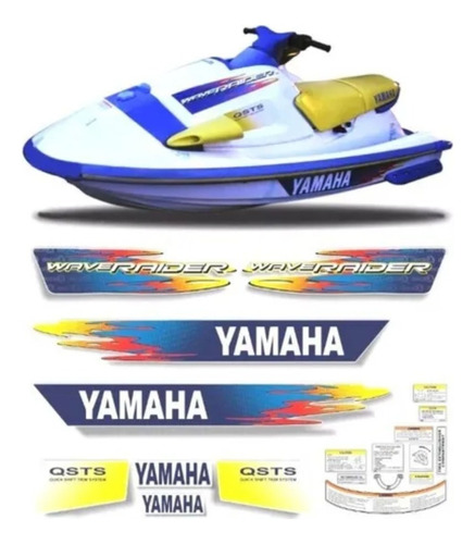 Kit Jogo Adesivos Compatível Yamaha Jet Ski Wave Raider Etiq Cor Azul Vermelho E Amarelo