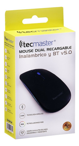 Mouse Dual Recargable Inalámbrico Bluetooth Tecmaster Negro
