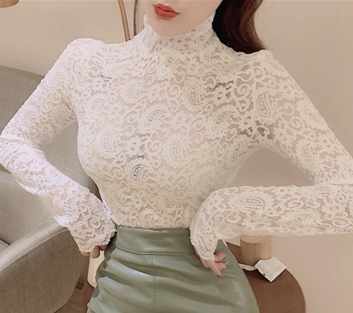 Blusa Top De Encaje Floral Transparente Cullo Alto Mujer 197