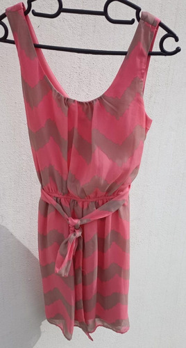 Vestido Corto Coral S/ Manga Con Lazo Brillante Talle S 