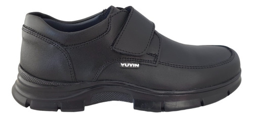 Zapato Escolar Niños Velcro Ligeros Yuyin 23282 Piel Negro