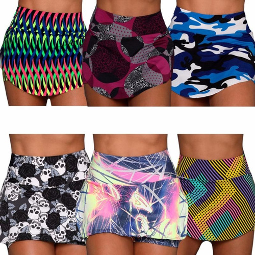 Imagem 1 de 10 de Kit 4 Bermuda Short Saia Suplex Fitnes Academia Atacado
