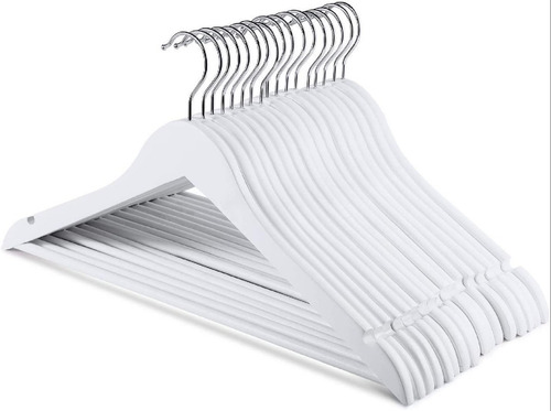 Imagen 5 de 10 de Perchas De Madera Color Blanco Lustradas X 50 Unidades