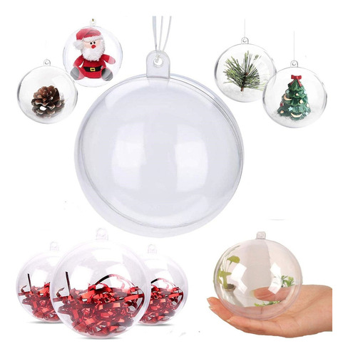 12 Esferas Acrílico Navidad Con Luces Bola Navidad 10cm