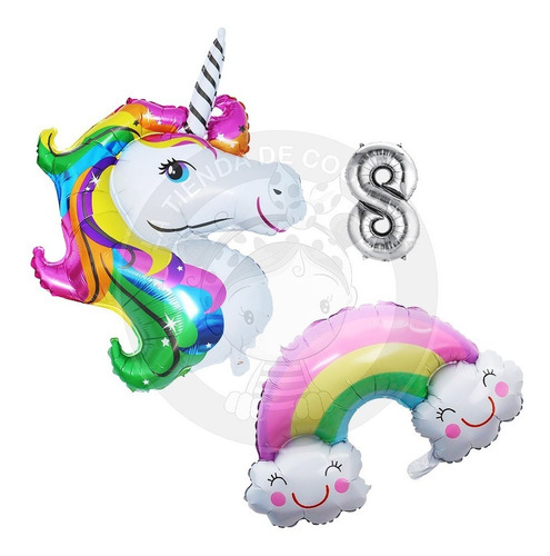 Combo Set Globos Metalizados Unicornio Cumpleaños Nube Rosa